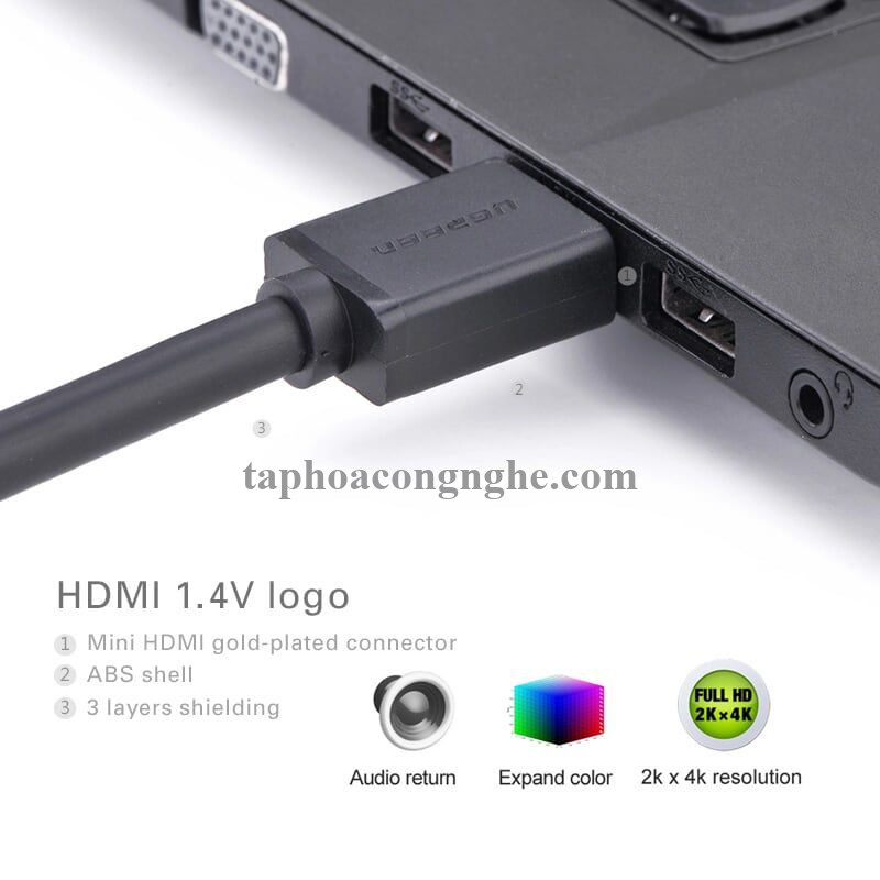 Ugreen 10118 3M màu Đen Cáp chuyển đổi Mini HDMI sang HDMI thuần đồng HD108 30010118